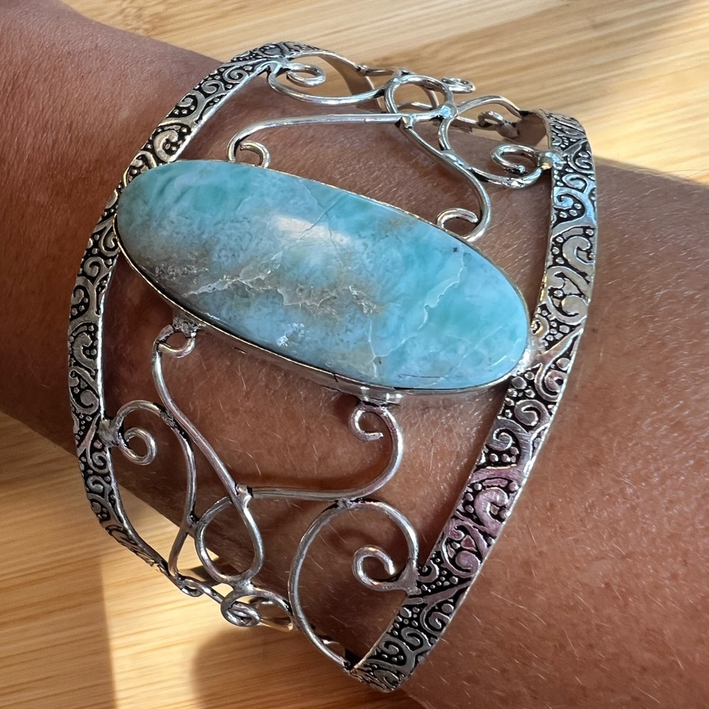 Larimar Silver Cuff Bracelet - Picture 4 of 6